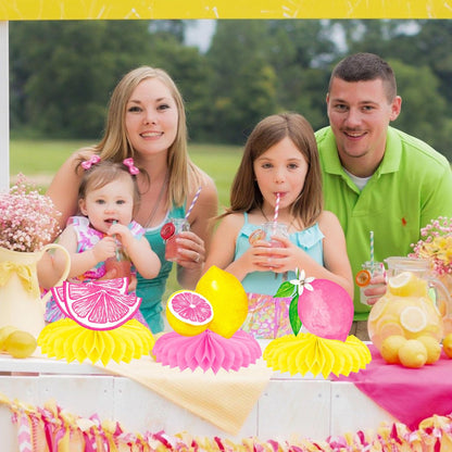 12Pcs Lemon Honeycomb Centerpieces Pink Lemon Table Toppers, Summer Citrus Fruit Themed Party Decorations for Birthday Baby Shower Pool Party Bridal Shower Wedding Table Decor