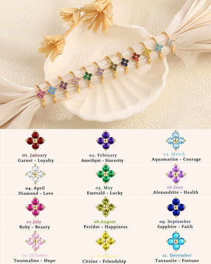 Birthstone Gold Rings for Women Non Tarnish 14K Gold Plated Clover Stackable Rings Blue Purple Pink Green Emerald Ring Gemstone CZ Promise Engagement Ring for Jewelry Gift Birthday Size 6-10
