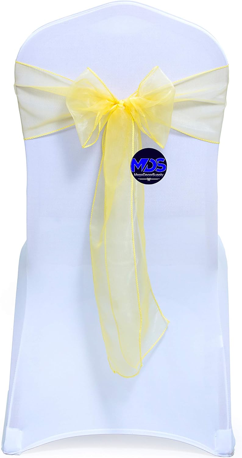® Pack of 100 Organza Chair Sashes Bows for Wedding Reception Event Banquets Chair Decoration, Restaurant Dinning Chair Cover Wider Sash Ribbon Tie Back Bulk Party Supplies - Yellow