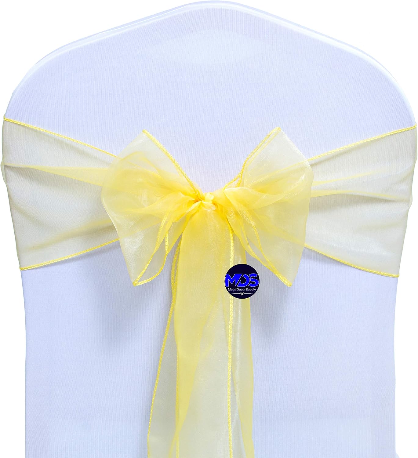 ® Pack of 100 Organza Chair Sashes Bows for Wedding Reception Event Banquets Chair Decoration, Restaurant Dinning Chair Cover Wider Sash Ribbon Tie Back Bulk Party Supplies - Yellow