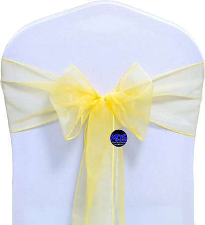 ® Pack of 100 Organza Chair Sashes Bows for Wedding Reception Event Banquets Chair Decoration, Restaurant Dinning Chair Cover Wider Sash Ribbon Tie Back Bulk Party Supplies - Yellow
