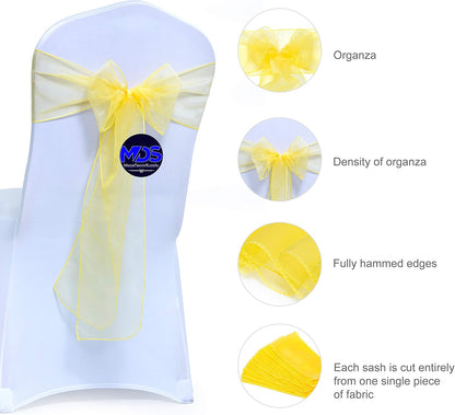 ® Pack of 100 Organza Chair Sashes Bows for Wedding Reception Event Banquets Chair Decoration, Restaurant Dinning Chair Cover Wider Sash Ribbon Tie Back Bulk Party Supplies - Yellow