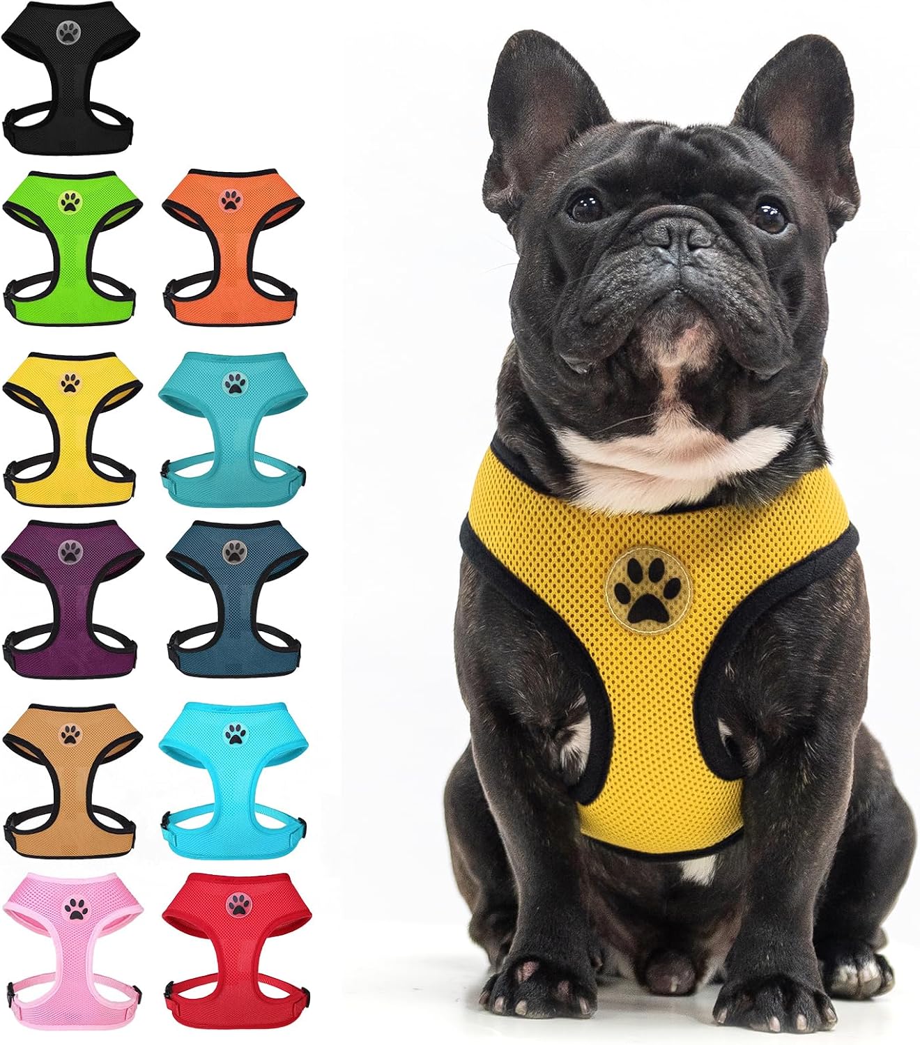 Small Dog Harness, No Pull Step-in Puppy Pet Vest, Yellow | Soft Light Breathable Air Mesh Puppy Harnesses, Easy on,Adjustable for Dogs and Cats,Easy Walking,Running,Training,Medium