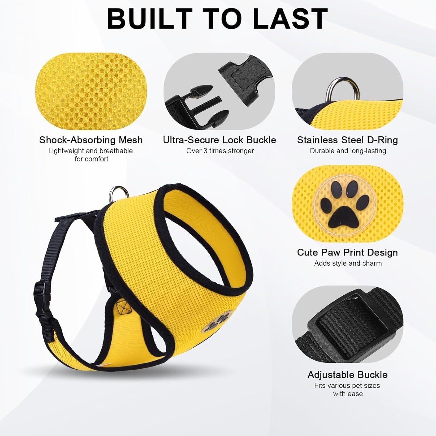 Small Dog Harness, No Pull Step-in Puppy Pet Vest, Yellow | Soft Light Breathable Air Mesh Puppy Harnesses, Easy on,Adjustable for Dogs and Cats,Easy Walking,Running,Training,Medium