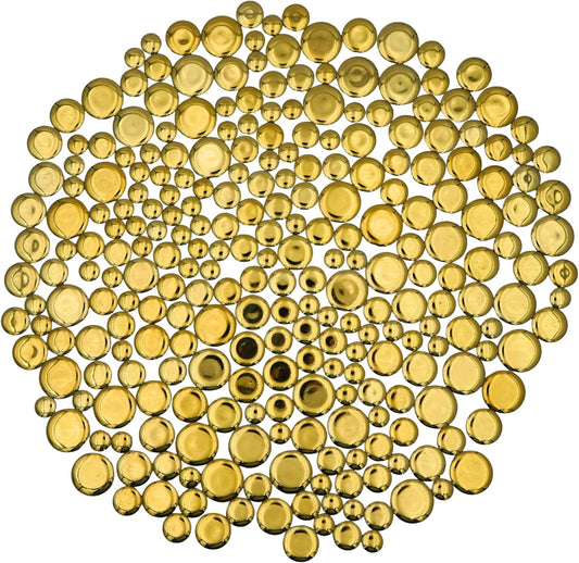 1.1 lbs Iridescent Ceramic Round Mosaic Tiles, 4 Sizes, Multi-Color Glossy Circles for DIY Craft, Backsplash, Home Decor, and Art Projects (Gold)