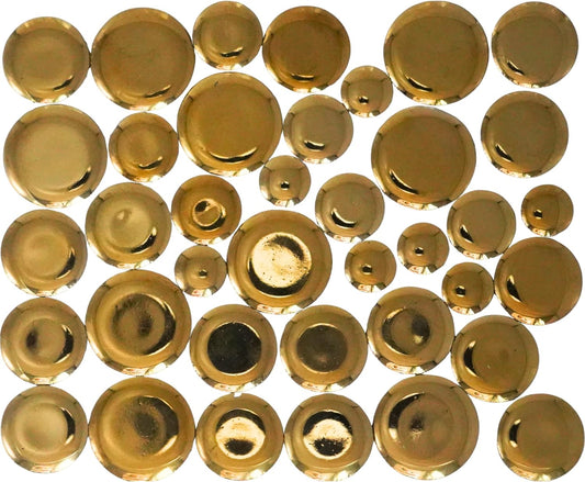 1.1 lbs Iridescent Ceramic Round Mosaic Tiles, 4 Sizes, Multi-Color Glossy Circles for DIY Craft, Backsplash, Home Decor, and Art Projects (Gold)