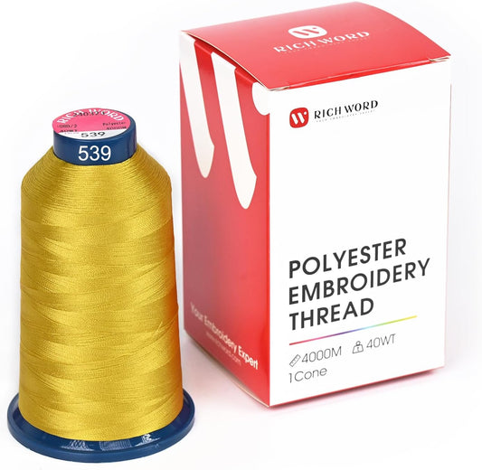 Poolin Polyester Machine Embroidery Thread 4000M 40WT Mustard Yellow 0539 | Smooth Feeding with Stable Tension for Clean, Consistent Stitching on Home and Commercial Embroidery Machines