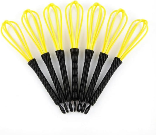 7 Pack Professional Hair Dye Whisk with Non-Slip Handle - Premium Black Mini Plastic Mixer for Salon Color, Bleach, and DIY Face Mask - Chemical Resistant & Stain Free Tool (Yellow)