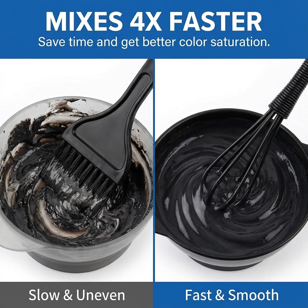 7 Pack Professional Hair Dye Whisk with Non-Slip Handle - Premium Black Mini Plastic Mixer for Salon Color, Bleach, and DIY Face Mask - Chemical Resistant & Stain Free Tool (Yellow)