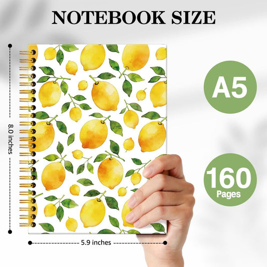 Watercolor Lemons Hardcover 160 Pages Lined Spiral Notebook, Funny Journal Gifts for Her Women Lemon Lovers, Ruled Notebook for Coworker Nurse Maneger, Teammate Work Notebooks Gifts