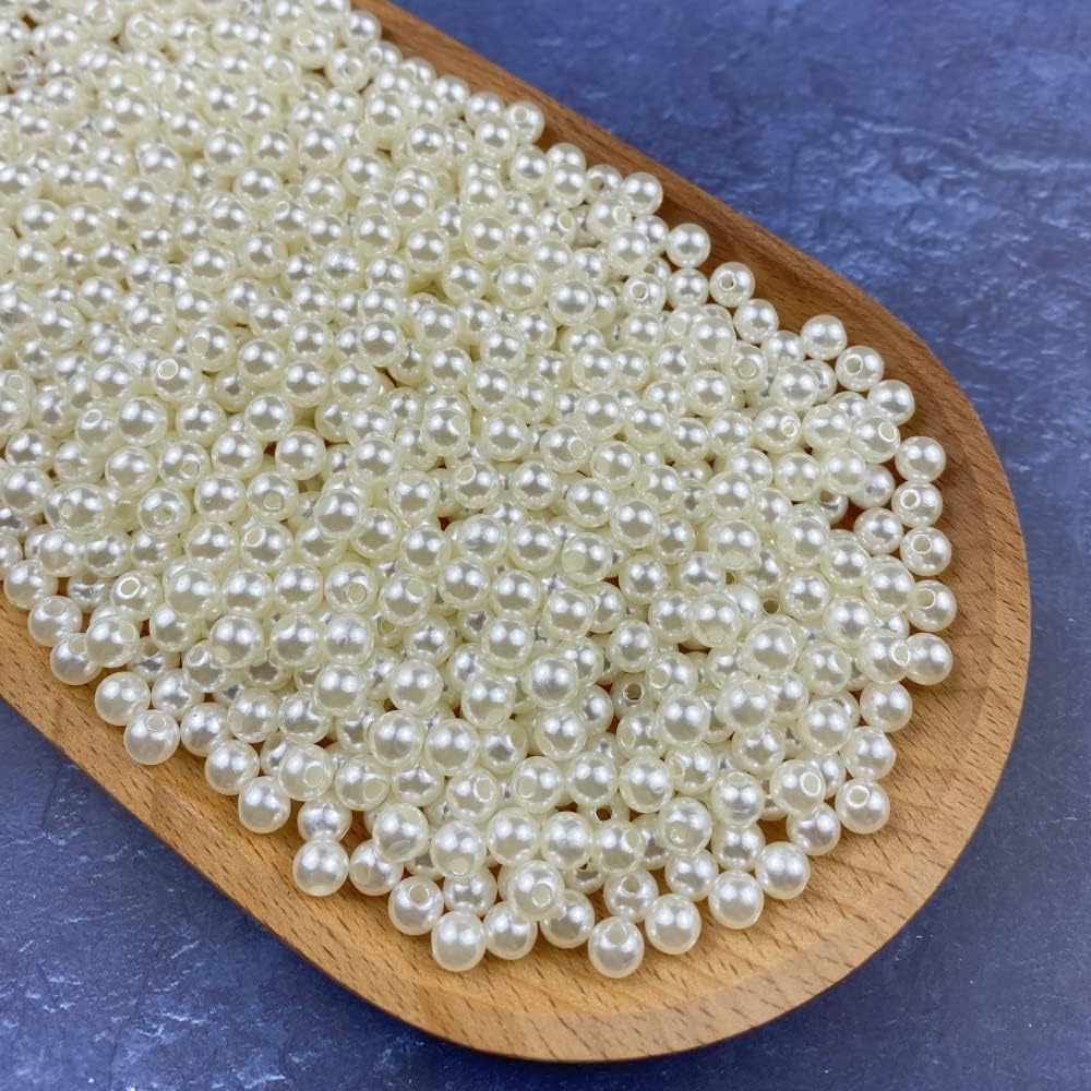 1000 Pcs Pearl Craft Beads - Loose Pearls, 6mm Round Spacer Beads for Earring, Bracelet, Necklace, Key Chains, Jewelry DIY Craft Making, Decoration and Vase Filler (6mm, Gold Yellow)