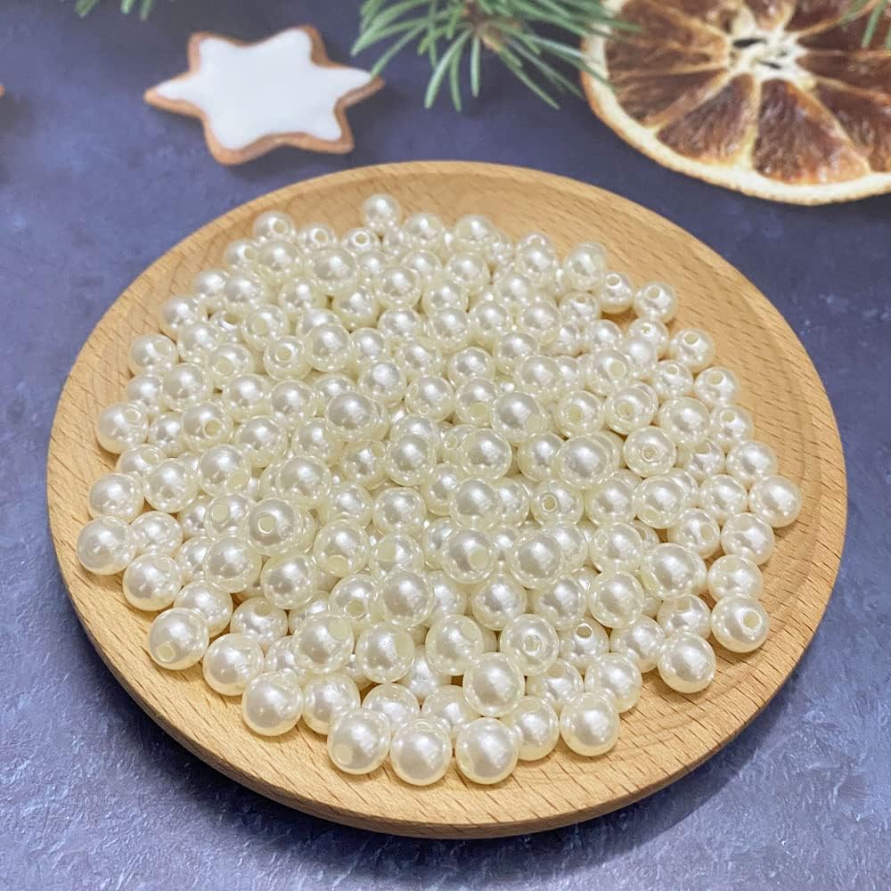 1000 Pcs Pearl Craft Beads - Loose Pearls, 6mm Round Spacer Beads for Earring, Bracelet, Necklace, Key Chains, Jewelry DIY Craft Making, Decoration and Vase Filler (6mm, Gold Yellow)