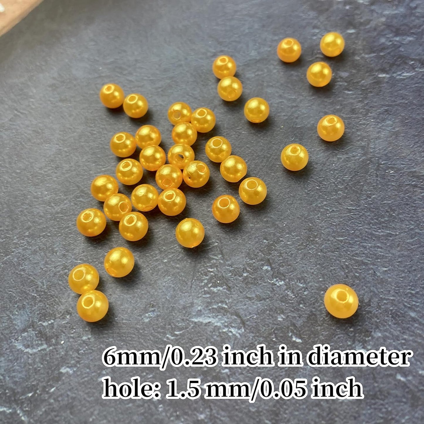 1000 Pcs Pearl Craft Beads - Loose Pearls, 6mm Round Spacer Beads for Earring, Bracelet, Necklace, Key Chains, Jewelry DIY Craft Making, Decoration and Vase Filler (6mm, Gold Yellow)