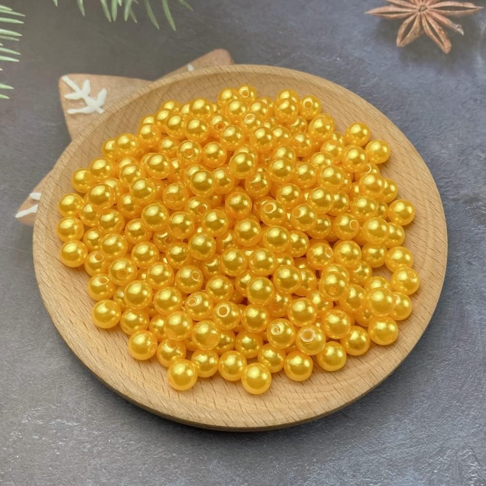 1000 Pcs Pearl Craft Beads - Loose Pearls, 6mm Round Spacer Beads for Earring, Bracelet, Necklace, Key Chains, Jewelry DIY Craft Making, Decoration and Vase Filler (6mm, Gold Yellow)