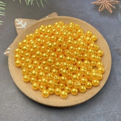 1000 Pcs Pearl Craft Beads - Loose Pearls, 6mm Round Spacer Beads for Earring, Bracelet, Necklace, Key Chains, Jewelry DIY Craft Making, Decoration and Vase Filler (6mm, Gold Yellow)