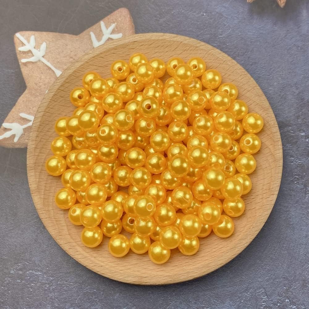 1000 Pcs Pearl Craft Beads - Loose Pearls, 6mm Round Spacer Beads for Earring, Bracelet, Necklace, Key Chains, Jewelry DIY Craft Making, Decoration and Vase Filler (6mm, Gold Yellow)