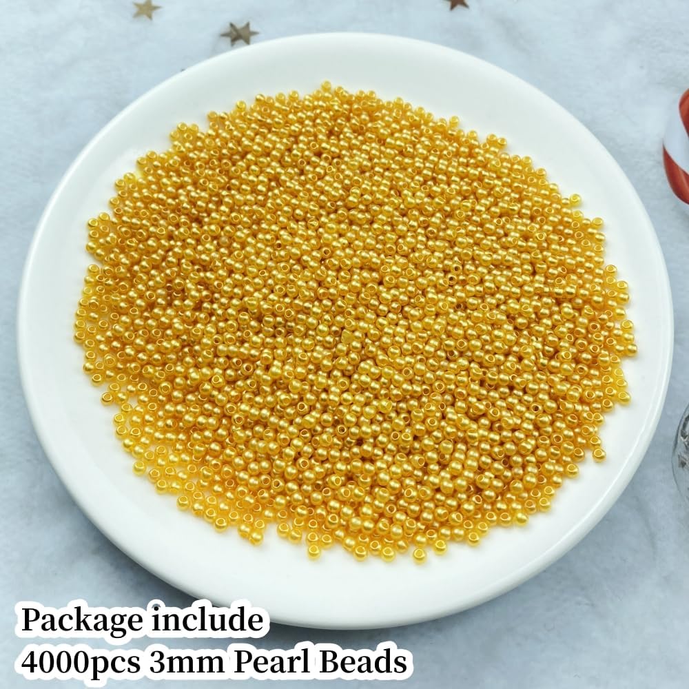 1000 Pcs Pearl Craft Beads - Loose Pearls, 6mm Round Spacer Beads for Earring, Bracelet, Necklace, Key Chains, Jewelry DIY Craft Making, Decoration and Vase Filler (6mm, Gold Yellow)