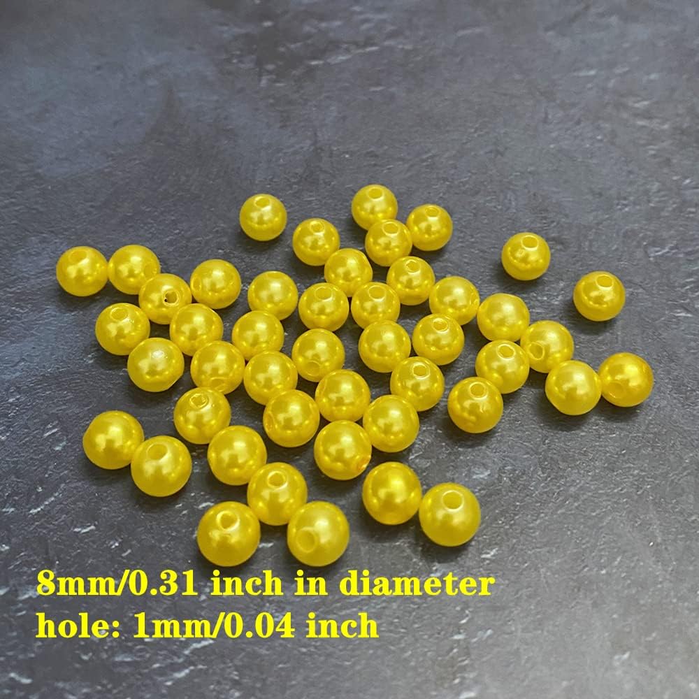 1000 Pcs Pearl Craft Beads - Loose Pearls, 6mm Round Spacer Beads for Earring, Bracelet, Necklace, Key Chains, Jewelry DIY Craft Making, Decoration and Vase Filler (6mm, Gold Yellow)