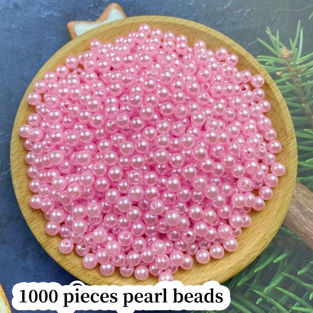 1000 Pcs Pearl Craft Beads - Loose Pearls, 6mm Round Spacer Beads for Earring, Bracelet, Necklace, Key Chains, Jewelry DIY Craft Making, Decoration and Vase Filler (6mm, Gold Yellow)