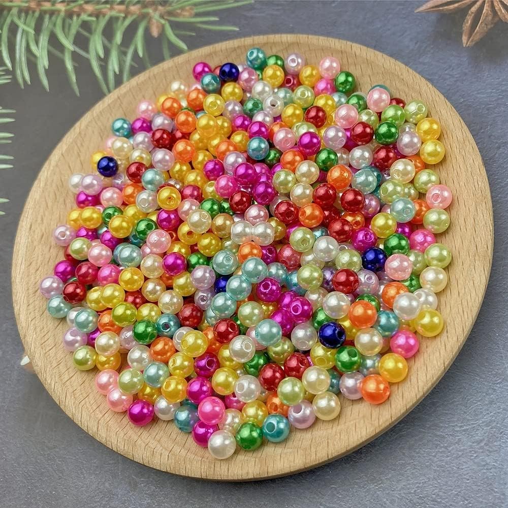 1000 Pcs Pearl Craft Beads - Loose Pearls, 6mm Round Spacer Beads for Earring, Bracelet, Necklace, Key Chains, Jewelry DIY Craft Making, Decoration and Vase Filler (6mm, Gold Yellow)
