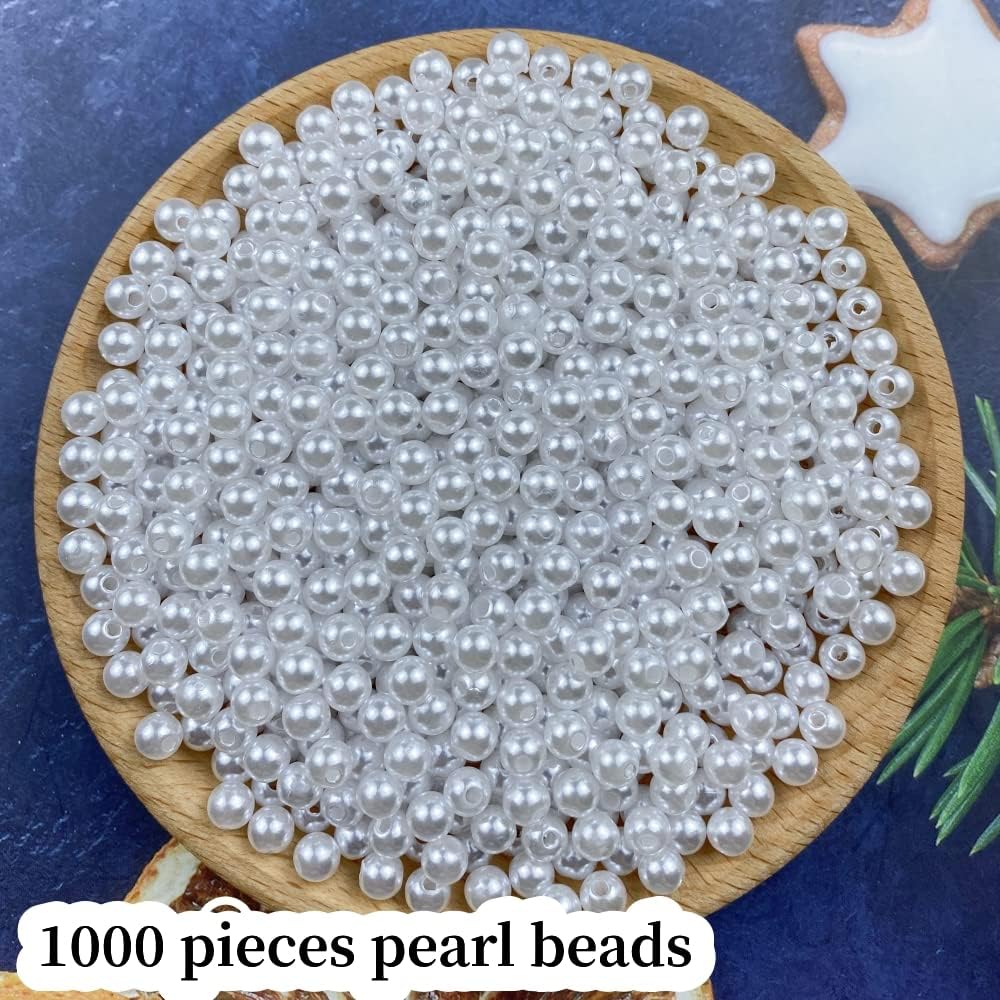 1000 Pcs Pearl Craft Beads - Loose Pearls, 6mm Round Spacer Beads for Earring, Bracelet, Necklace, Key Chains, Jewelry DIY Craft Making, Decoration and Vase Filler (6mm, Gold Yellow)