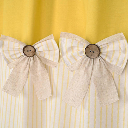 Farmhouse Yellow Shower Curtain,Bowknot,Cotton Blend Fabric,Pleated Yellow Stripe,Country Style,72x72 in