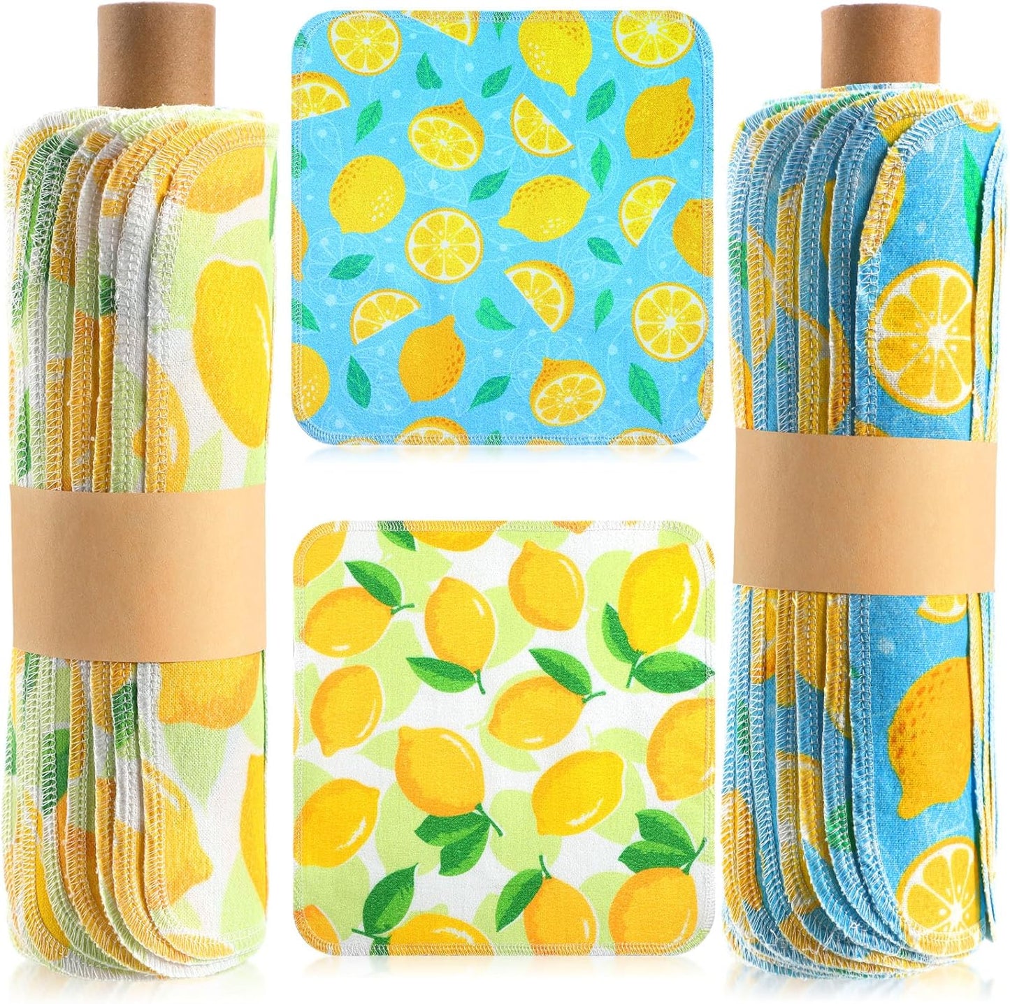 50 Pcs Reusable Paper Towels Paperless Reusable Cotton Cloths Toilet Absorbent Washable Paper Towels with Roll Kitchen Dishcloth for Kitchen Paperless Dishcloths(Lemon)