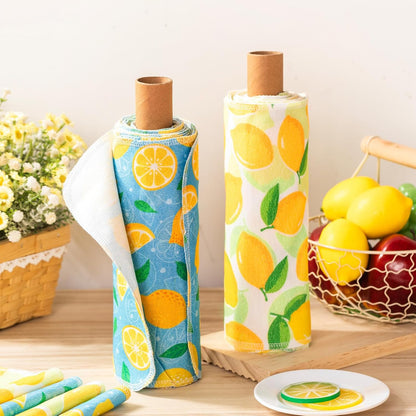 50 Pcs Reusable Paper Towels Paperless Reusable Cotton Cloths Toilet Absorbent Washable Paper Towels with Roll Kitchen Dishcloth for Kitchen Paperless Dishcloths(Lemon)