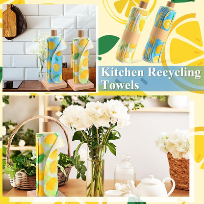 50 Pcs Reusable Paper Towels Paperless Reusable Cotton Cloths Toilet Absorbent Washable Paper Towels with Roll Kitchen Dishcloth for Kitchen Paperless Dishcloths(Lemon)
