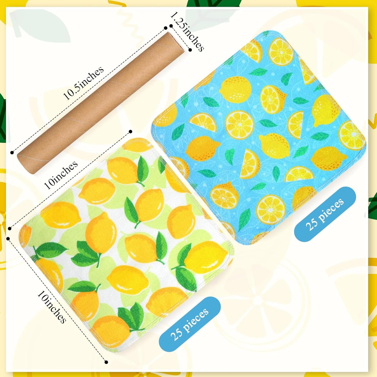 50 Pcs Reusable Paper Towels Paperless Reusable Cotton Cloths Toilet Absorbent Washable Paper Towels with Roll Kitchen Dishcloth for Kitchen Paperless Dishcloths(Lemon)