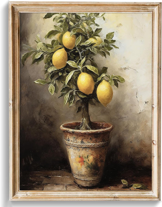 Vintage Wall Art Prints, Vintage Lemons Tree Canvas Art Prints Painting, Antique Fruit Wall Art Picture, Rustic Kitchen Art Farmhouse Cottagecore Wall Decor for Kitchen, Dining Desktop Decor - ( 8" x 10"-UNFRAMED)