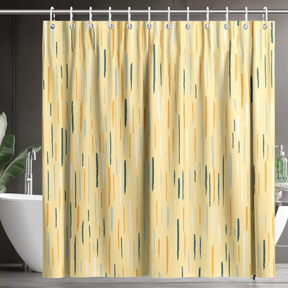Colorful Modern Shower Curtain 72x72 Inch, Abstract Striped Bathroom Decor | Yellow Waterproof Polyester Fabric Curtain with Hooks