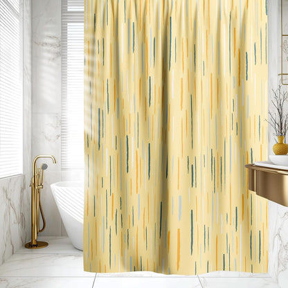 Colorful Modern Shower Curtain 72x72 Inch, Abstract Striped Bathroom Decor | Yellow Waterproof Polyester Fabric Curtain with Hooks