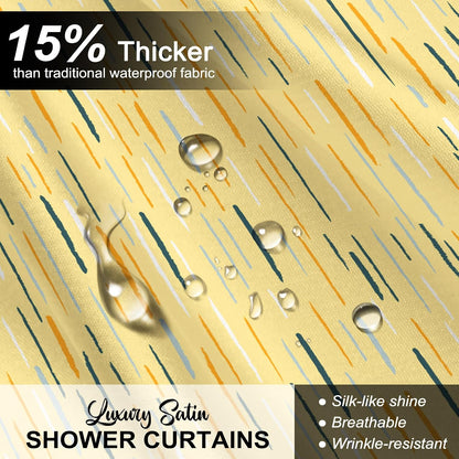 Colorful Modern Shower Curtain 72x72 Inch, Abstract Striped Bathroom Decor | Yellow Waterproof Polyester Fabric Curtain with Hooks