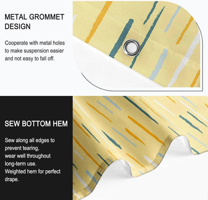 Colorful Modern Shower Curtain 72x72 Inch, Abstract Striped Bathroom Decor | Yellow Waterproof Polyester Fabric Curtain with Hooks