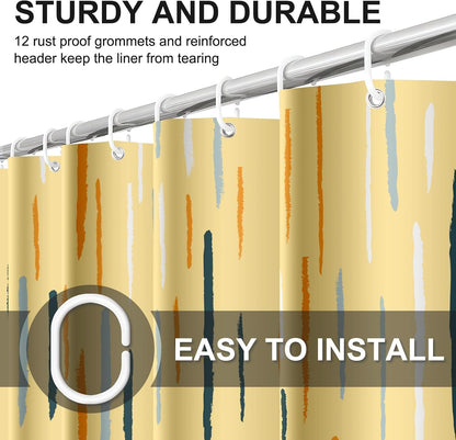 Colorful Modern Shower Curtain 72x72 Inch, Abstract Striped Bathroom Decor | Yellow Waterproof Polyester Fabric Curtain with Hooks