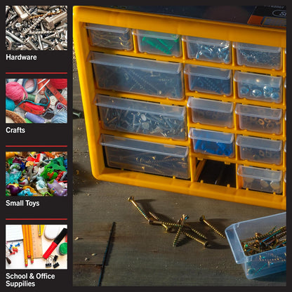 30-Drawer Plastic Small Parts Organizer - Desktop or Wall Storage Drawers for Organizing Hardware, Crafts, Garage, or Classroom (Yellow)