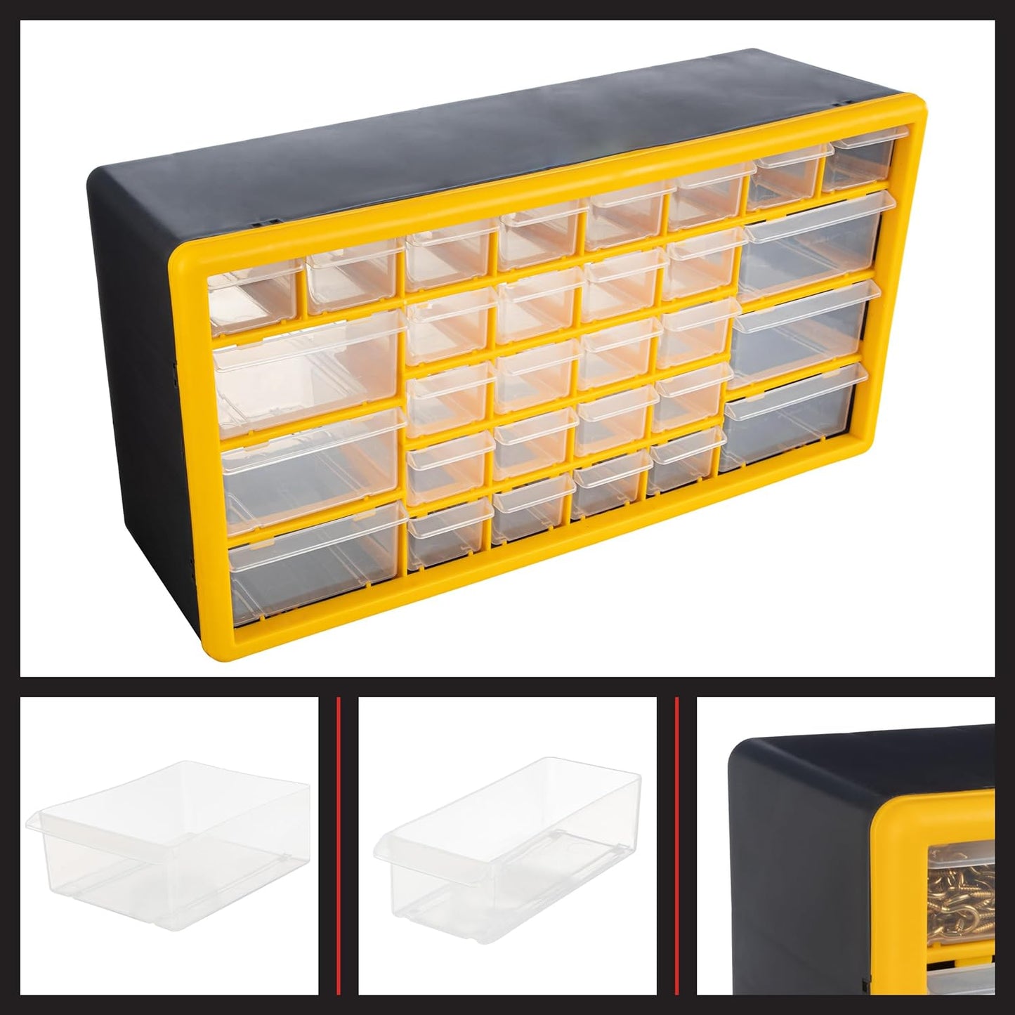 30-Drawer Plastic Small Parts Organizer - Desktop or Wall Storage Drawers for Organizing Hardware, Crafts, Garage, or Classroom (Yellow)