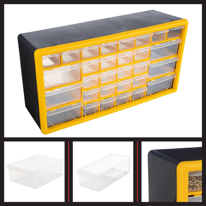 30-Drawer Plastic Small Parts Organizer - Desktop or Wall Storage Drawers for Organizing Hardware, Crafts, Garage, or Classroom (Yellow)