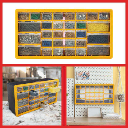 30-Drawer Plastic Small Parts Organizer - Desktop or Wall Storage Drawers for Organizing Hardware, Crafts, Garage, or Classroom (Yellow)