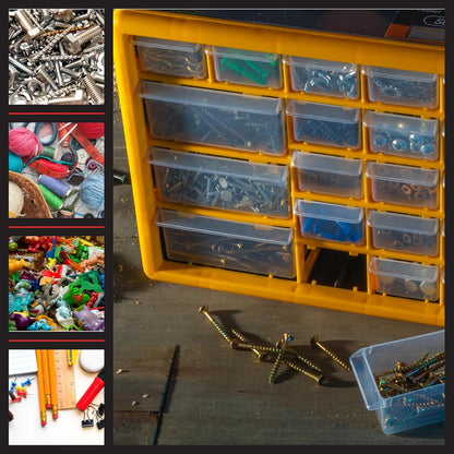 30-Drawer Plastic Small Parts Organizer - Desktop or Wall Storage Drawers for Organizing Hardware, Crafts, Garage, or Classroom (Yellow)