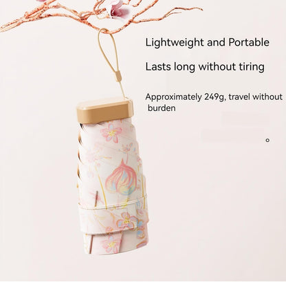 UPF50+ UV Protection Compact Lightweight Travel Umbrella Mini Portable Windproof Strong Waterproof Folding Sun Parasol Fashionable Flower Design for Women