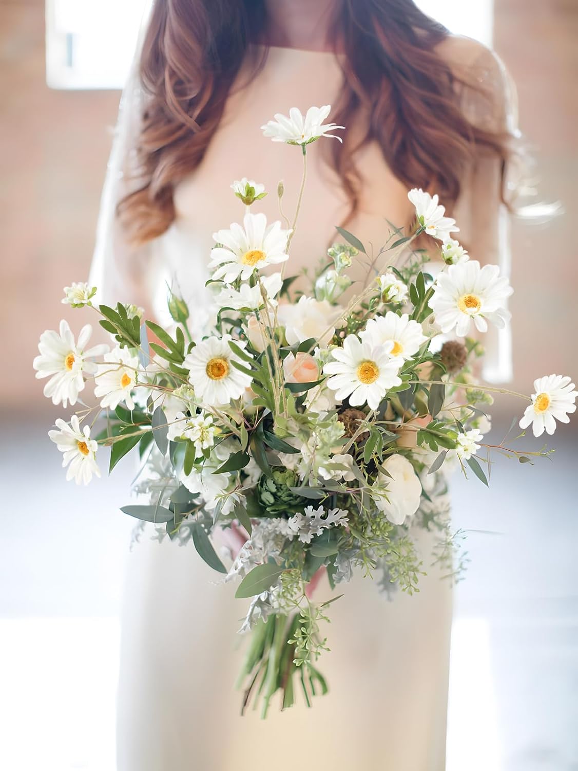36 Heads Yellow Artificial Daisy Flowers 29.52” Silk Wildflowers 6PCS Silk Daisies with Stems for Tall Vase Home Bath Outdoor Party Garden Wedding Aisle Porch Decoration(Yellow)