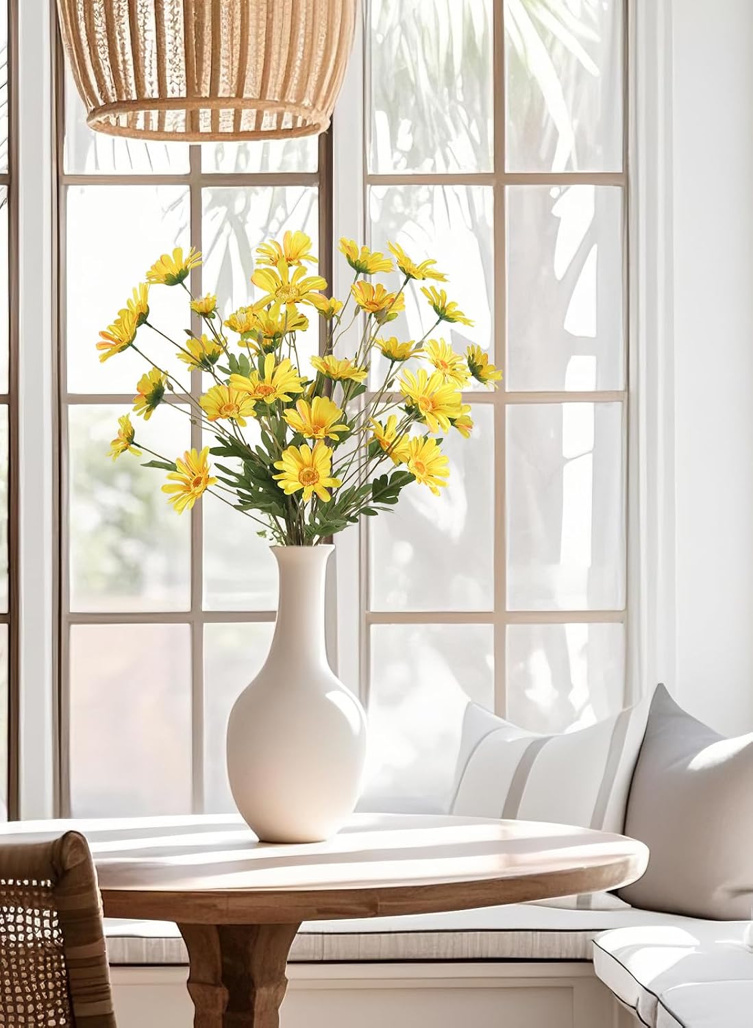 36 Heads Yellow Artificial Daisy Flowers 29.52” Silk Wildflowers 6PCS Silk Daisies with Stems for Tall Vase Home Bath Outdoor Party Garden Wedding Aisle Porch Decoration(Yellow)
