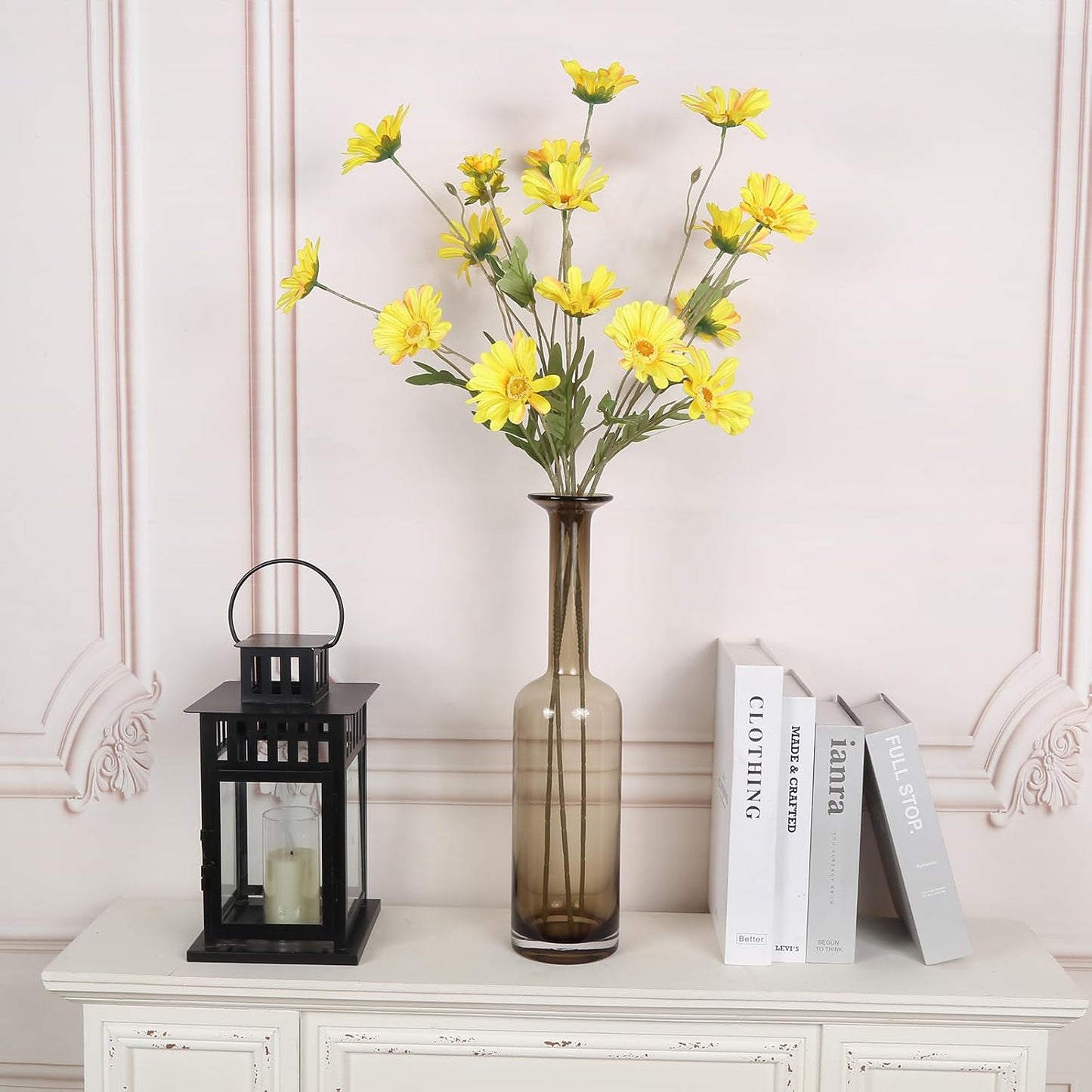 36 Heads Yellow Artificial Daisy Flowers 29.52” Silk Wildflowers 6PCS Silk Daisies with Stems for Tall Vase Home Bath Outdoor Party Garden Wedding Aisle Porch Decoration(Yellow)