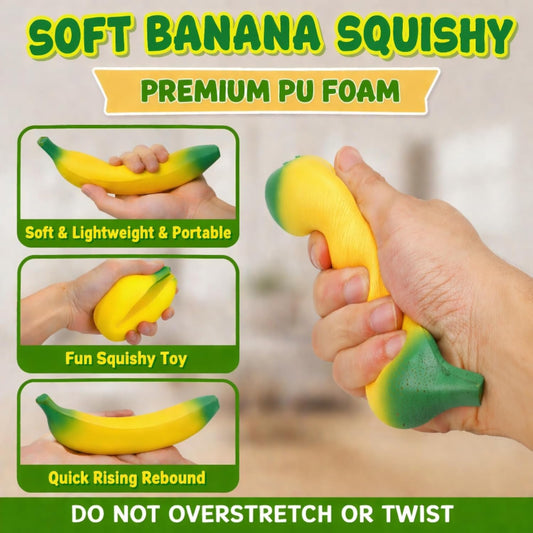 Banana Squishy Fidget Toys for Adults Teens Coworker, Squishy Banana Stress Toy for Stress Relief Anxiety Relief Party Favor Office Home, Realistic Fruit Squishies Stretchy Sensory Toys Novelty Gifts