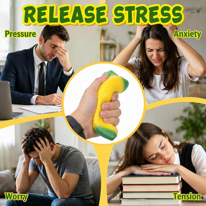 Banana Squishy Fidget Toys for Adults Teens Coworker, Squishy Banana Stress Toy for Stress Relief Anxiety Relief Party Favor Office Home, Realistic Fruit Squishies Stretchy Sensory Toys Novelty Gifts
