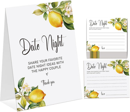 Lemon Theme Bridal Shower Decorations, Date Night Ideas, Bridal Shower Game, 1 Sign and 50 Cards, Modern Bridal Shower Shower, Wedding Shower Games（dn10）