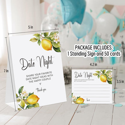Lemon Theme Bridal Shower Decorations, Date Night Ideas, Bridal Shower Game, 1 Sign and 50 Cards, Modern Bridal Shower Shower, Wedding Shower Games（dn10）