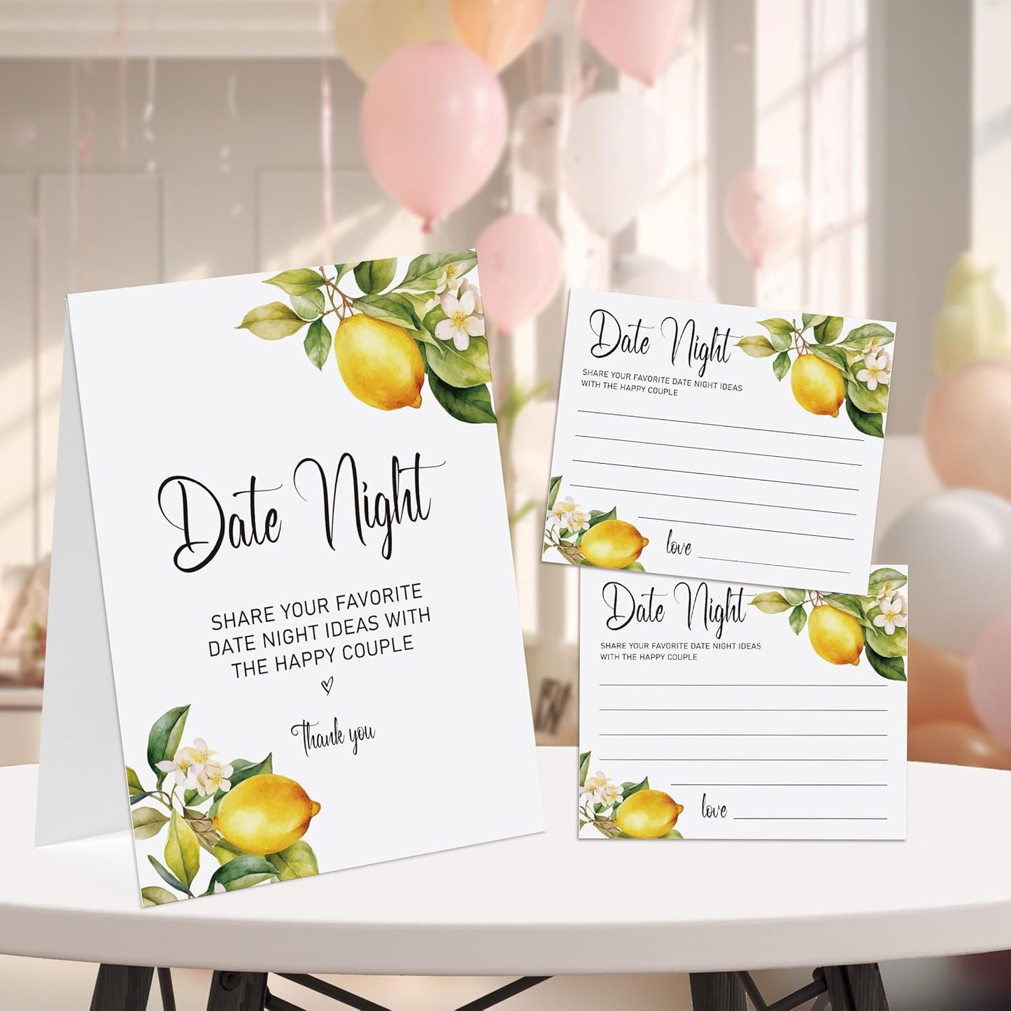 Lemon Theme Bridal Shower Decorations, Date Night Ideas, Bridal Shower Game, 1 Sign and 50 Cards, Modern Bridal Shower Shower, Wedding Shower Games（dn10）